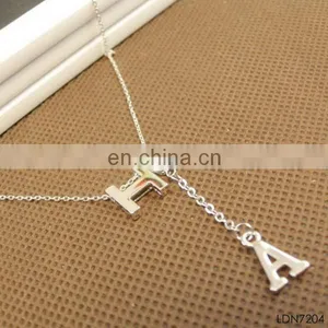 Fashion Silver Plated Letter A-H Pendant Necklace thumbnail-1