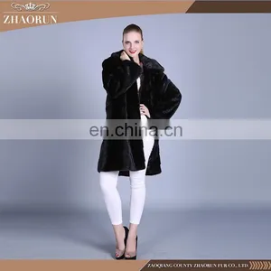 Fur Trim Long Women Winter Mink Fur Coat With Natural Color thumbnail-1