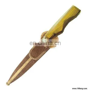 KNIFE WITH STAINLESS STEEL SHEET SCHMIEDEN 14 CM WITH WOODEN HANDLE AND SHEAT WOVEN RAWHIDE thumbnail-1