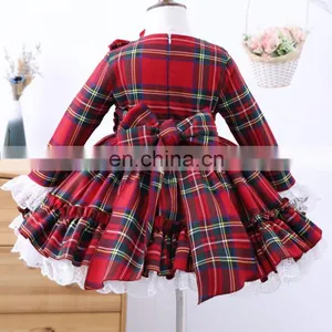 Baby Girl Autumn Winter Red Plaid Lolita Dress Vintage Spanish Ball Princess Kids Christmas Birthday Ball Gown Dress thumbnail-4