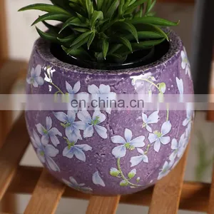 European Modern Custom Fancy Flower Pattern Ceramic Pots Cheap Large Purple Garden Pots for Home Balcony Decor thumbnail-3