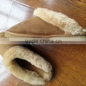 Warm Plush Fur Collar Cow Suede Upper Sheepskin Lining Men Leather Slipper thumbnail-1