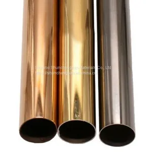 201 304 Golden Color Hairline Stainless Steel Pipe thumbnail-1