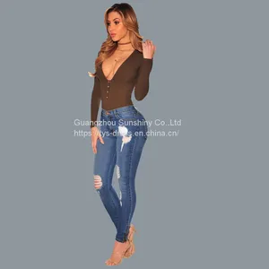Wholesale Custom Women Ripped Jeans Pants High Waist Bell Bottom Wide Leg Ladies Denim Jeans thumbnail-4