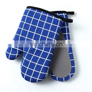 Heat Insulated Grid Pattern Microwave Oven Mitt With Silicone Non Slip Kitchen Gloves Oven Mitten Mitts For Baking Cooking thumbnail-1