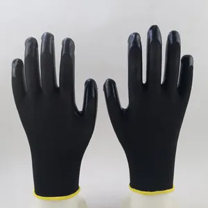 Black Polyester Knitted Black Nitrile Palm Coated Safety Work Gloves for Construction Workplace Workshop Plant Workers Wearing thumbnail-3