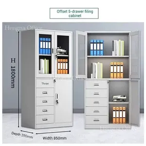 Steel Office Storage Cabinet With 5 Lockable Drawers – H1800mm Filing & Wardrobe Combo | Customize Color or Add Logo thumbnail-5