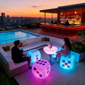 High Leg Modern LED Luminous Bar Set Creative Water Resistant Coffee Table and Stool Outdoor Leisure Furniture for Hotel thumbnail-2