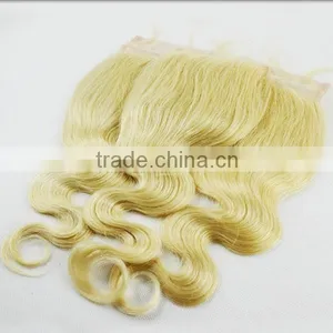Lace Closure Blonde Hair Bundles With Lace Closure Virgin Hair Silk Base Free Part Closure thumbnail-3