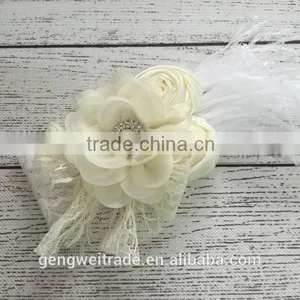 Bulk High Quality Baby Hair Accessory Lace Flower and Feather Fashion Headband for Kids thumbnail-3