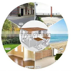 Wood Aluminium Folding Table Portable Camping Patio Folding Outdoor Table Chair thumbnail-5