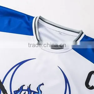 White Color Contrast Blue Color Sewing Polyester Hockey Shirts thumbnail-4