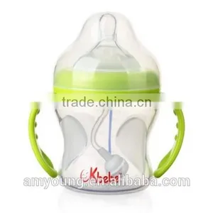 China Supplier Babyflaschen Wide Neck Glass Bebek Bottle 150ml/5oz Silicone Baby Feeding Bottle BPA Free A-1106 G thumbnail-1