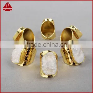 High Quality White Agate Druzy Stone Jewelry Cuprum Rings Coated Druzy Cuff Rings thumbnail-2