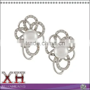 Sterling Silver White Freshwater Pearl and Cubic Zirconia Earrings thumbnail-1