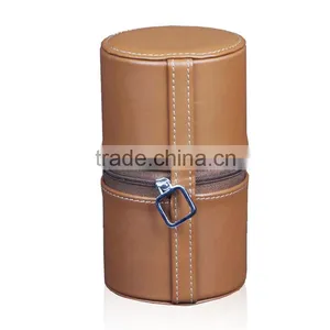 Custom 2 Slot Round Leather Travel Watch Box With Zipper thumbnail-6