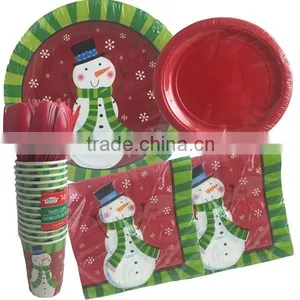 Christmas Snowman Disposable and Holiday Party Snowman Dinner Plates Dessert Plates Paper Cups Paper Napkins Spoons Forks Knives thumbnail-1