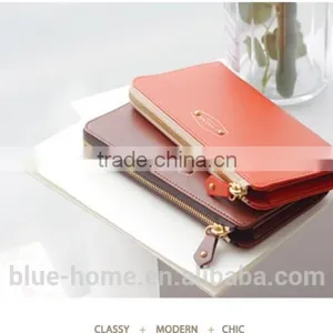 Single Zipper Around Faux Leather Checkbook Wallet Unisex Long Card Holder High Quality for Waiter thumbnail-3