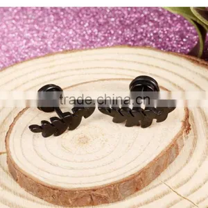 2016 Fashion Earring Designs Pictures 316L Stainless Steel Black Leaf Ladies Cute Earring thumbnail-4