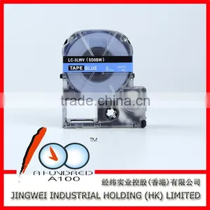 Compatible Espon/Kingjim Tape Cartridge for Label Printer LC-3LWV White on Blue 9mm SD9BW thumbnail-1