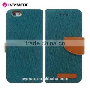 Wholesale Dual Color Convas Pouch Case With Credit Card for Iphone 6 Folio Flip Case Cover thumbnail-2