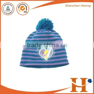 Knitting Pattern Hat Striped Knitted Beanie Children's Knitted Pom Pom Beanie thumbnail-1