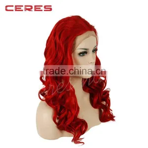 Sexy Girl Customed 100% Human Hair 20inch Wavy Red Lace Wig, Charming Lace Front Wig With Factory Price thumbnail-2