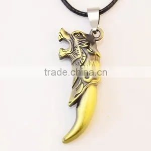 Popular Personality Stainless Steel Bronze Wolf Tooth Pendants Necklace thumbnail-3