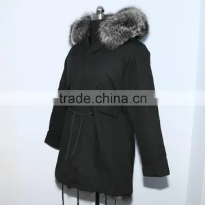 Wholesale Price Hot Selling Popular Parka Jacket With Real Silver Fox Fur Hood Trim thumbnail-2