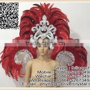 Sexy Cheap Fashion Red Headpiece Wings Samba Party Costume thumbnail-1