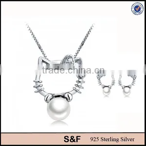Lovely Cat Shaped Pearl 925 Sterling Silver Jewelry Sets thumbnail-1