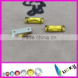 Jonquil Color 6*18mm Rectangle Shape Sew on Crystals/glass With Holes Flat Back Rhinestone thumbnail-1