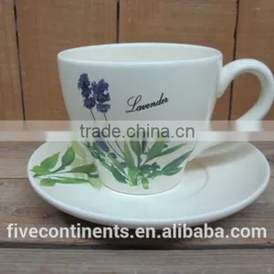 New Lavender Design Ceramic Big Coffee Cup and Saucer Set thumbnail-1