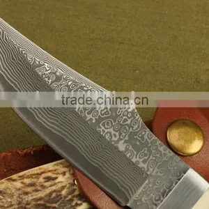 OEM Damascus Steel Antler Wood Handle Full Tang Knife thumbnail-2