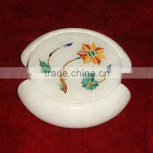 Marble Pietra Dura Coasters Set thumbnail-1
