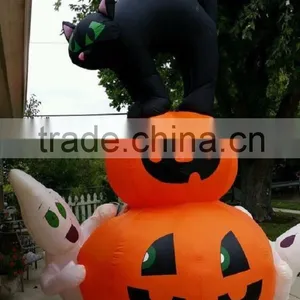 Halloween Airblown Inflatable Black Cat With Pumpkin and Ghosts thumbnail-1
