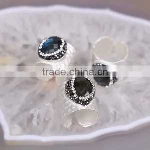 Nature Labradorite / Freshewater Pearl / Red Coral / Turquoise Gemstone Druzy Ring Wholesale thumbnail-2