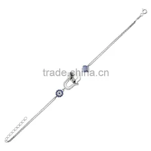White Gold P. 925K Sterling Silver Fatima Hand Evil Eye Bracelet BSBL103 thumbnail-1