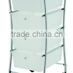 4 Tier White Drawer Storage Organizer Rolling Trolley Cart Chrome thumbnail-1