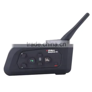 2016 Updated Soft Earphone! 2 Pcs V4 Motorcycle Helmet Bluetooth Intercom Headset With FM for 4 Riders 1200m Wireless Interphone thumbnail-2