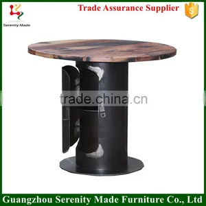 Industrial Wooden Top Coffee Table With Iron Base thumbnail-1