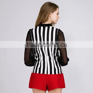 PRETTY STEPS 2016 High End Fashionable Black and White Svertical Striped Blouse Shirts for Women thumbnail-4