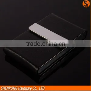 Office Unisex Magnetic Llid Leather Bussiness Name Card Box Holder Name Card Case Organizer Black and Brown thumbnail-3