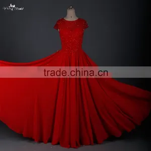 RSE666 Cap Sleeve Flowing Chiffon Free Shipping Custom-Made Long Red Prom Dresses thumbnail-1