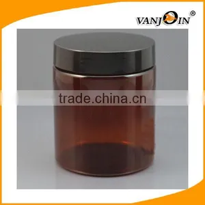 8oz 250g Amber PET Single Wall Jar With Black Smooth Lid With Pressure Sensitive Liner thumbnail-1
