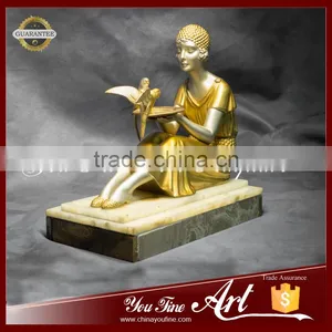 Hold Bird Bronze Golden Sitting Girl Sculpture thumbnail-1