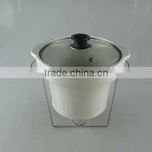 Stocked Ceramic Tureen With Glass Lid and Iron Stand thumbnail-2
