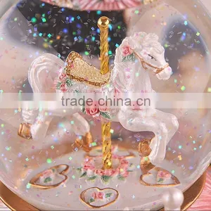 Exclusive Resin Carrousel Rotate LED Music Snow Globe thumbnail-3