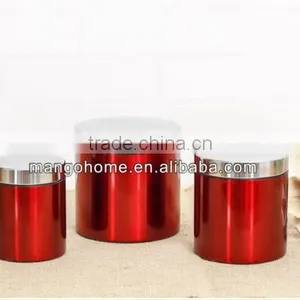 Red Enamel Coffee Bean Storage Metal Food Canister for Kitchen thumbnail-4