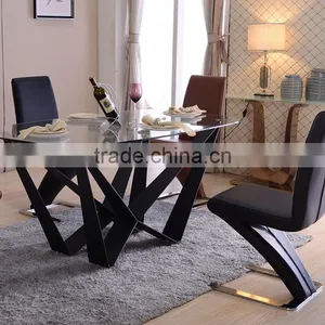 New Fashion Italian Modern Furniture Private Custom Made Wood /glass Top Metal Dining Table Fashion Leather Chair Dining Set thumbnail-2